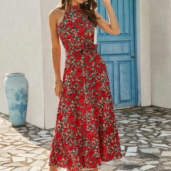 Ruffle Hem Floral Halted Dress - Picture 3 of 6